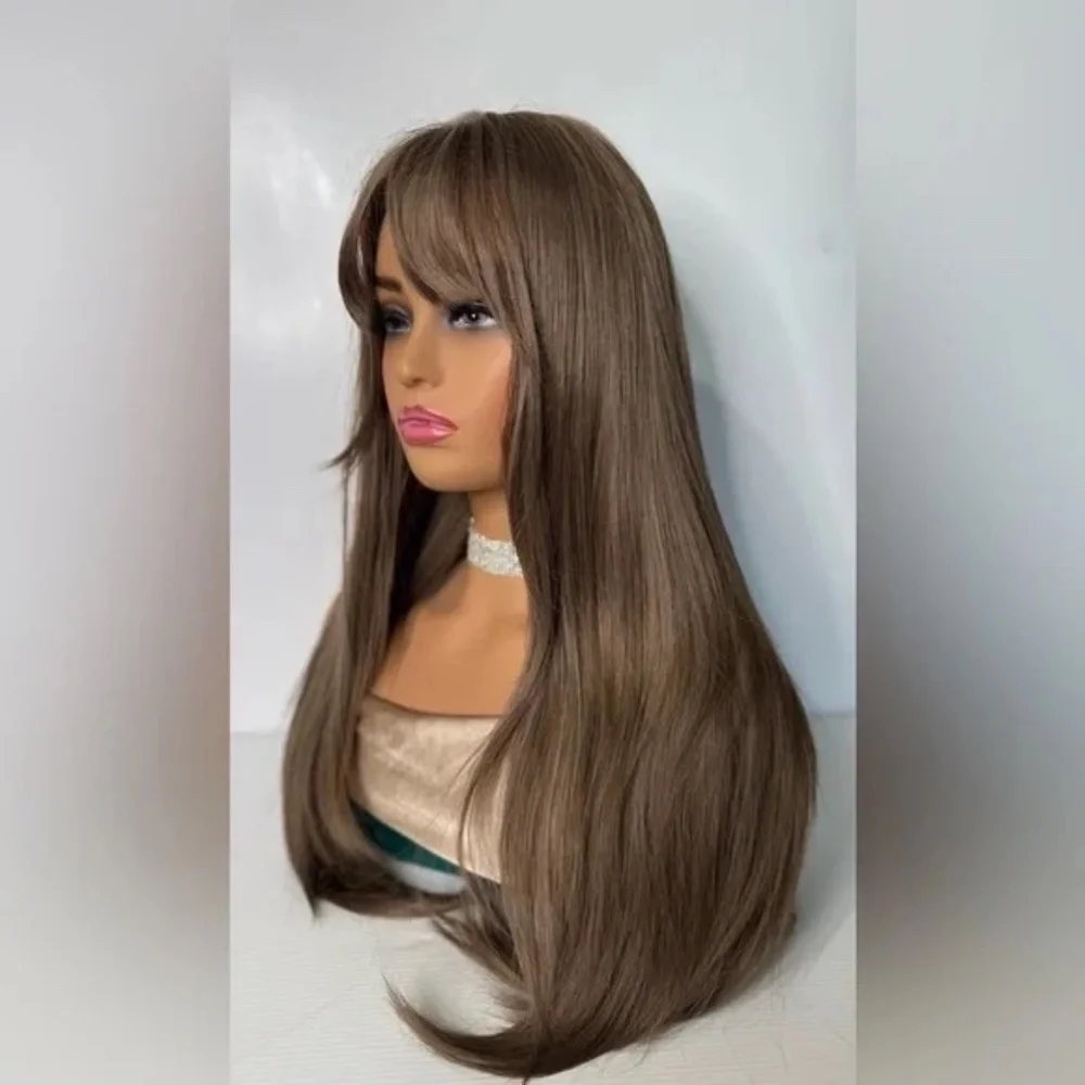 Ash Medium Brown #4 Long Straight Hair Wig - Realistic Look